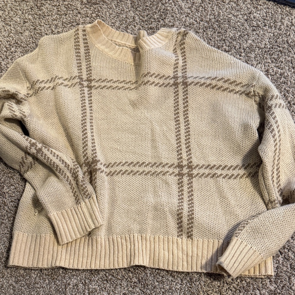 Primark Kids Plaid Sweater - Cream and Brown
